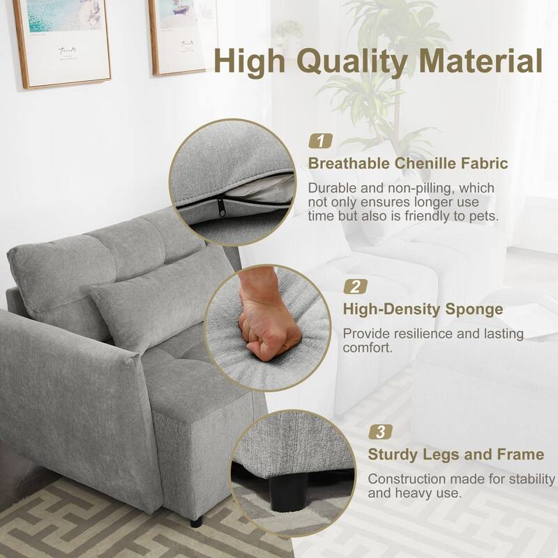 113.3" Convertible Sectional Sofa Couch 3Seat LShaped Chenille Sofa